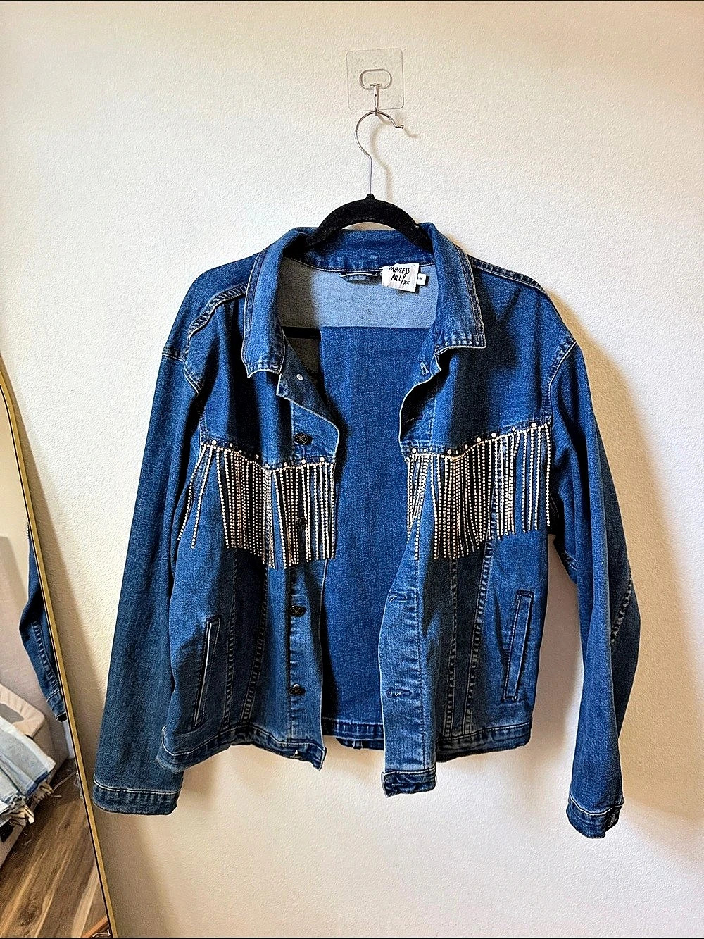 Princess Polly Rhinestone Fringe Denim Jacket S/M & Pants Size 6